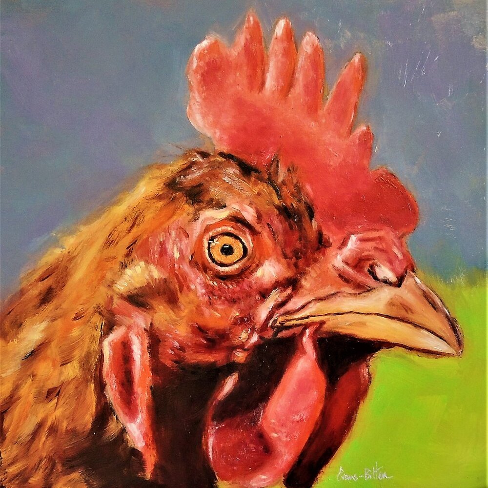 Signed - Original Oil Painting Hen / Chicken - oil on masonite, Canadian artist